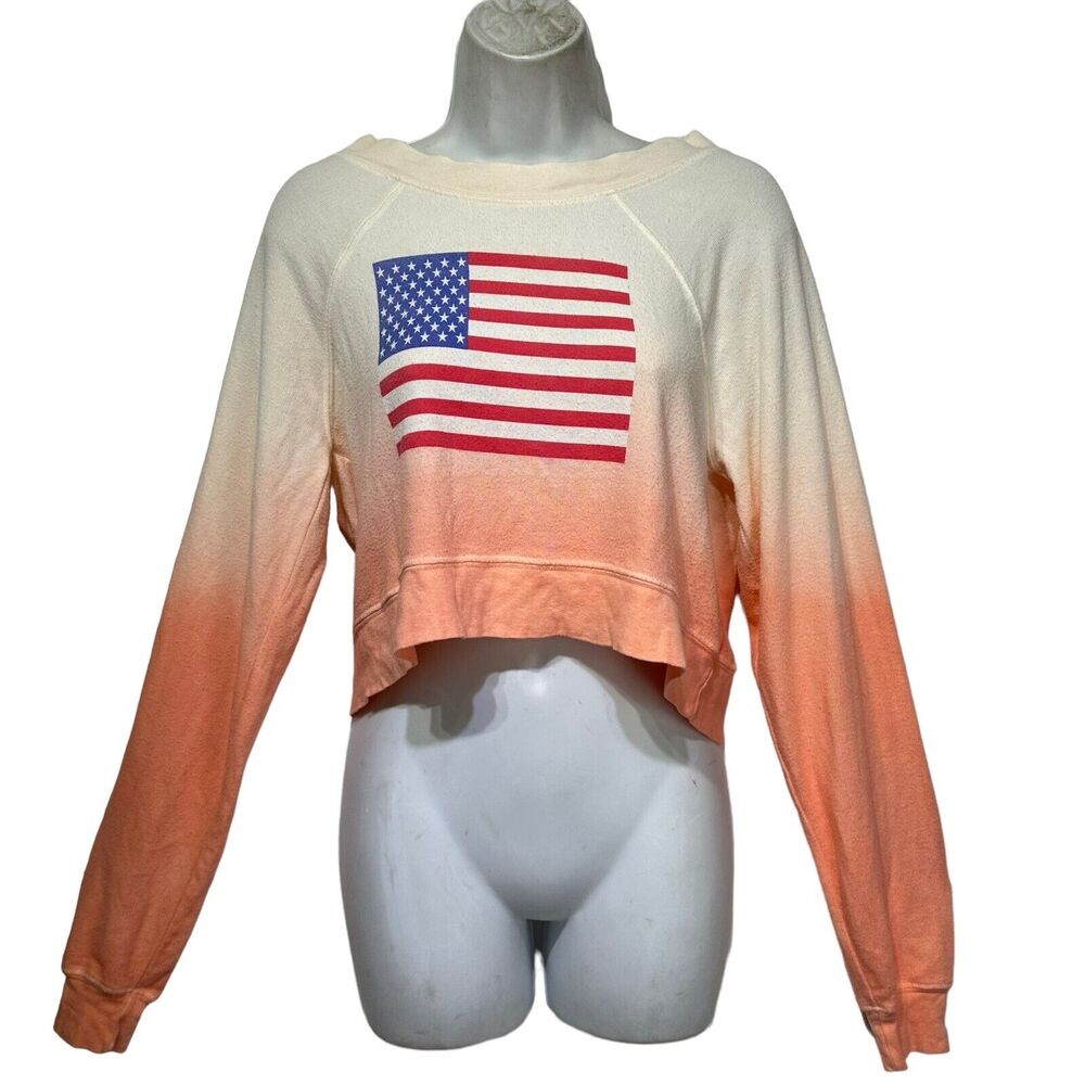 wildfox USA flag long sleeve Ombre crop top Size M